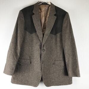 Red Sky Waco Cowboy Western Sport Coat Brown Tweed Blazer Wool Faux Suede 46R